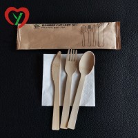 Disposable Bamboo Cutlery Set Knife Spoon Fork with Napkin for Restaurant